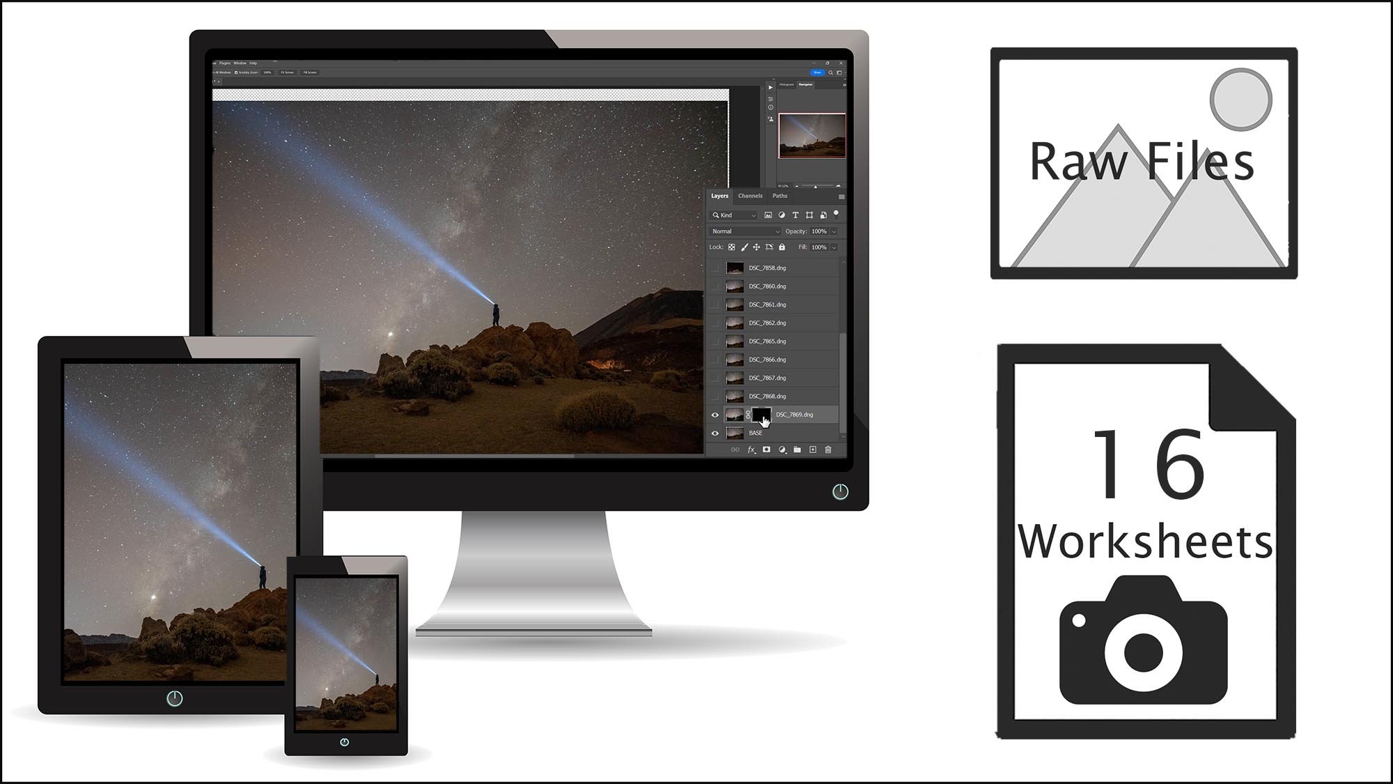 Computer, tablet and phone showing course content