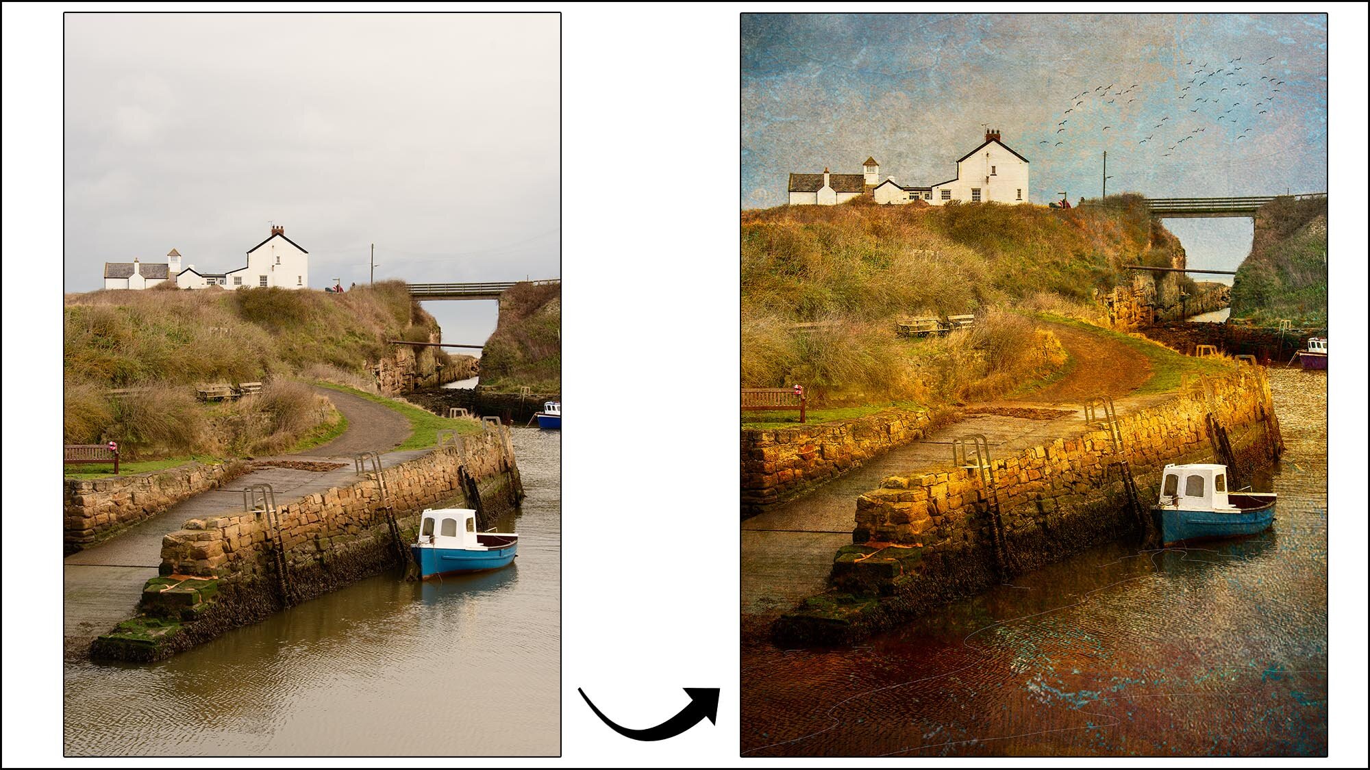 Seaton Sluice Landscape Photograph before and after Fine Art Edit
