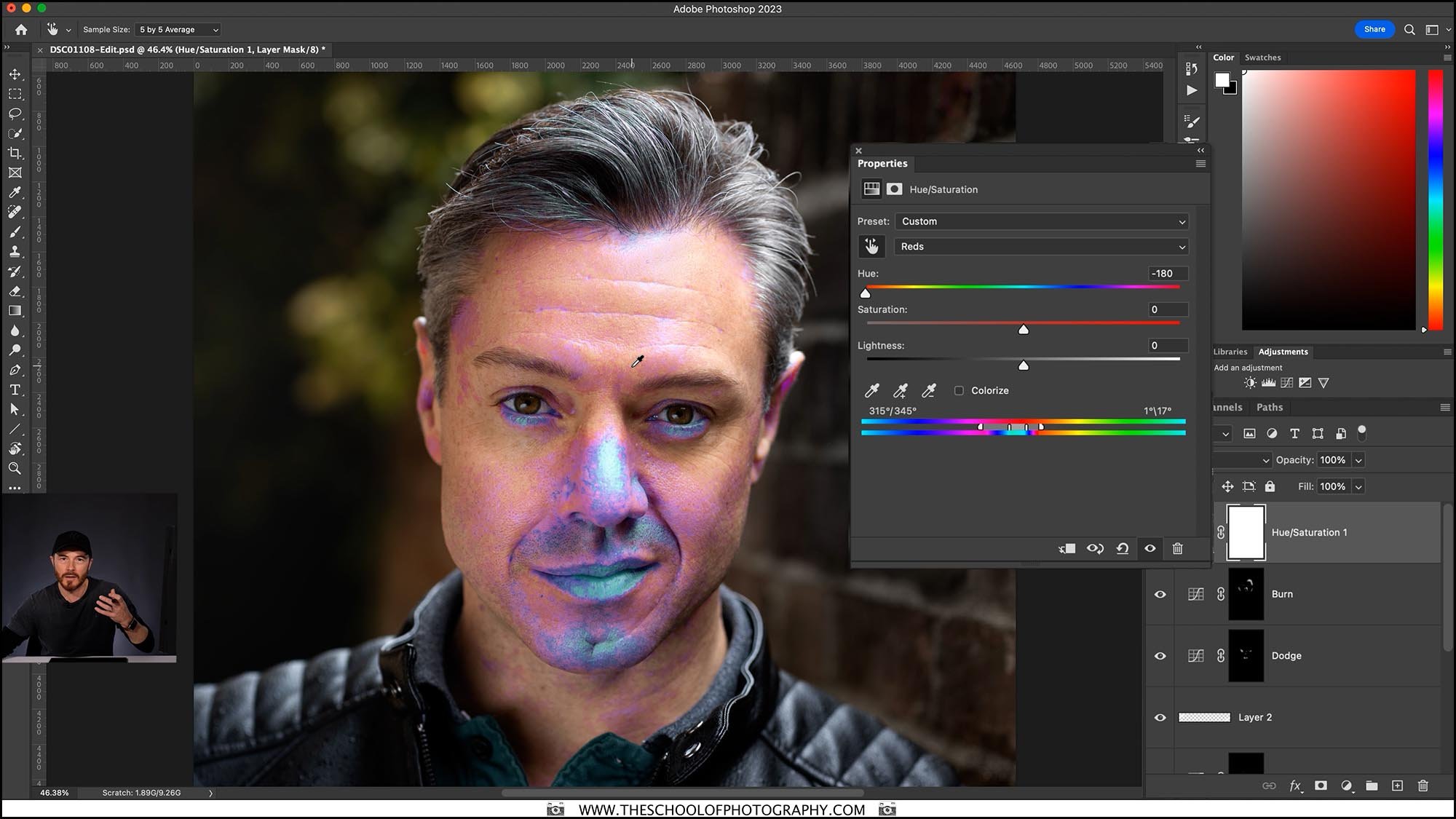 Screenshot showing editing headshot photography in photoshop