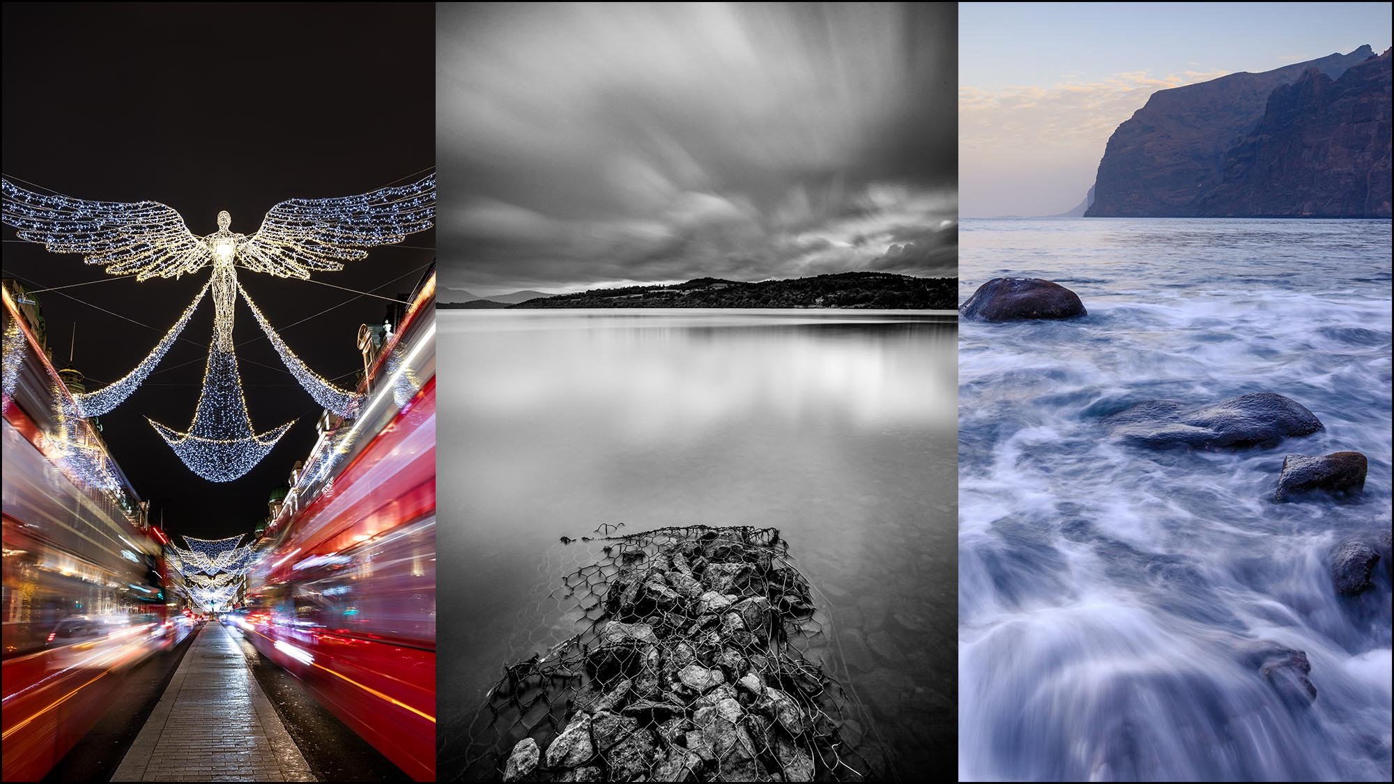 three long exposure photographs next to each other