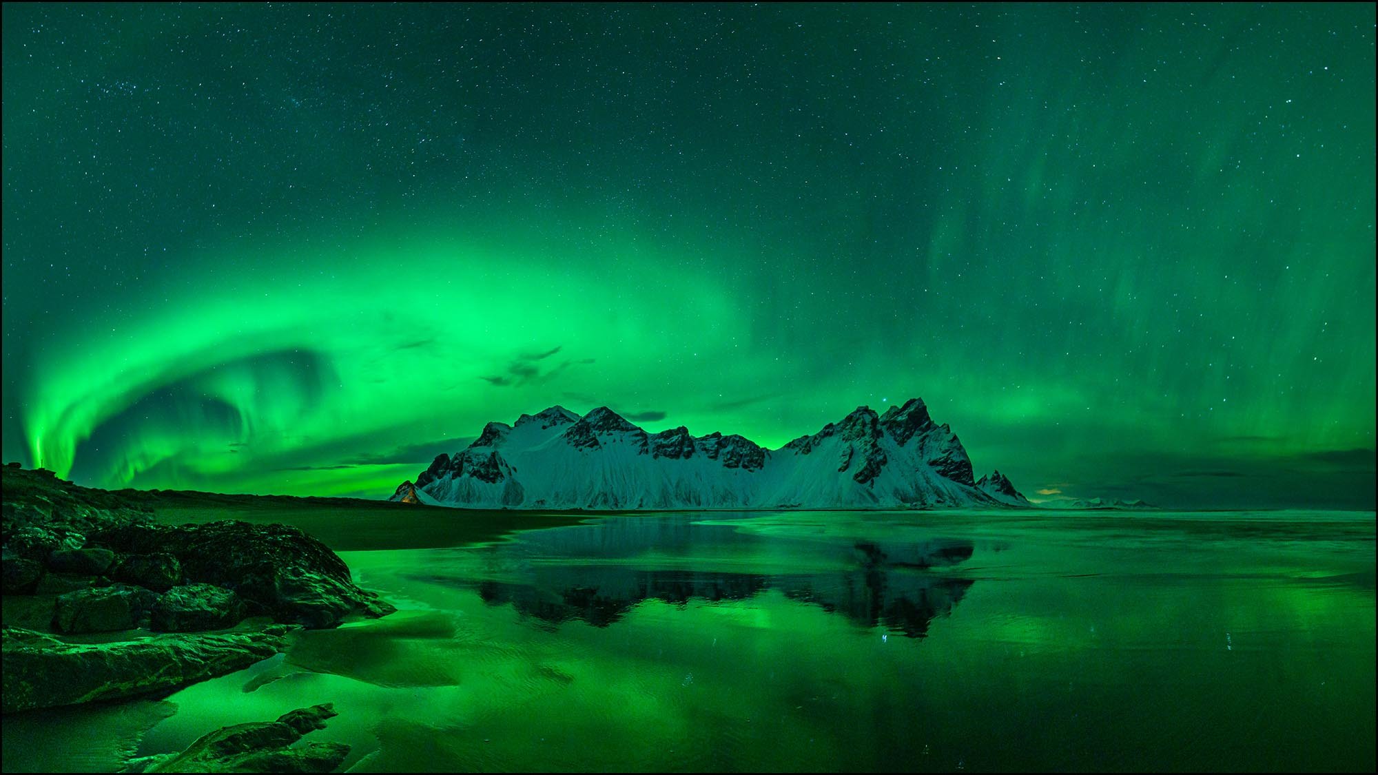 The Aurora Borealis above mountain