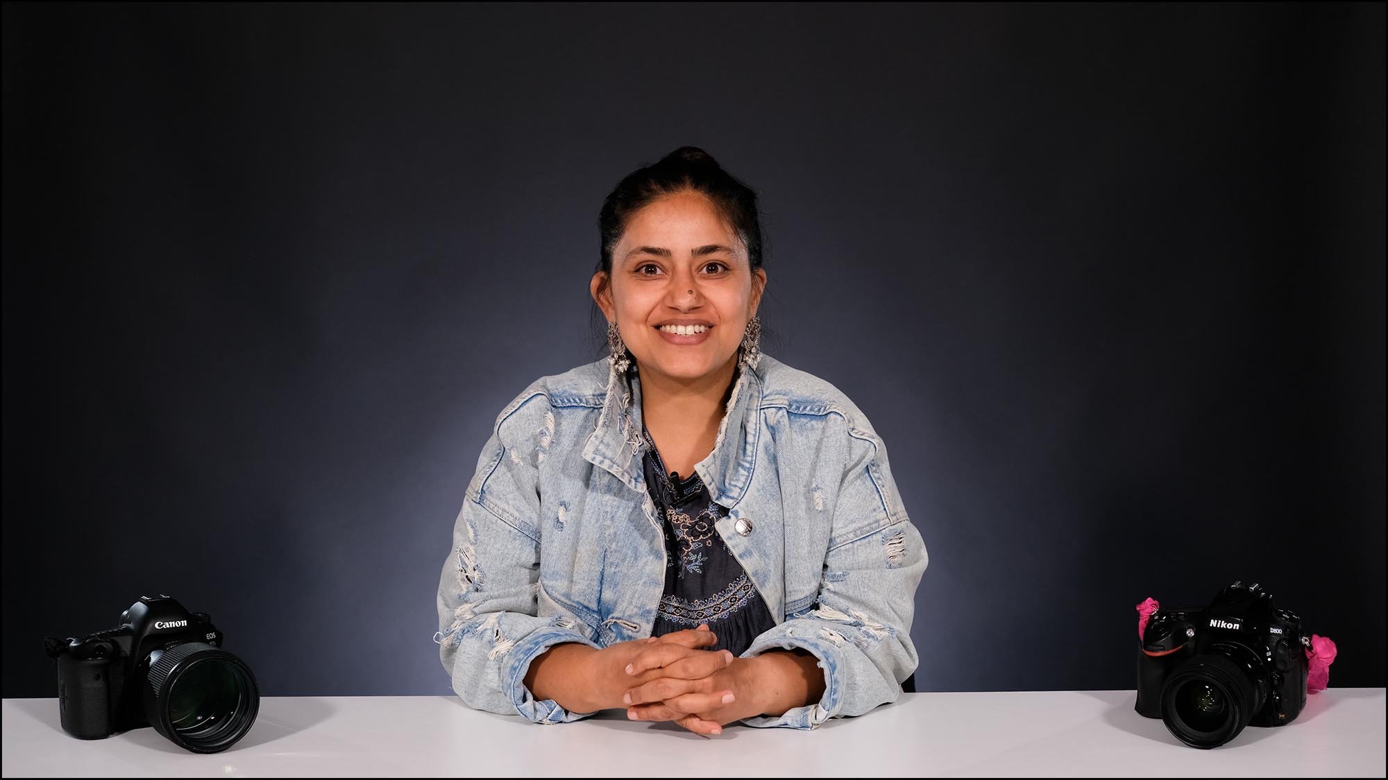 Sujata Setia in studio with 2 cameras