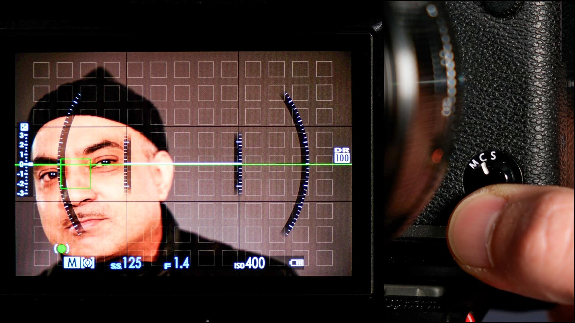 Back of camera showing settings