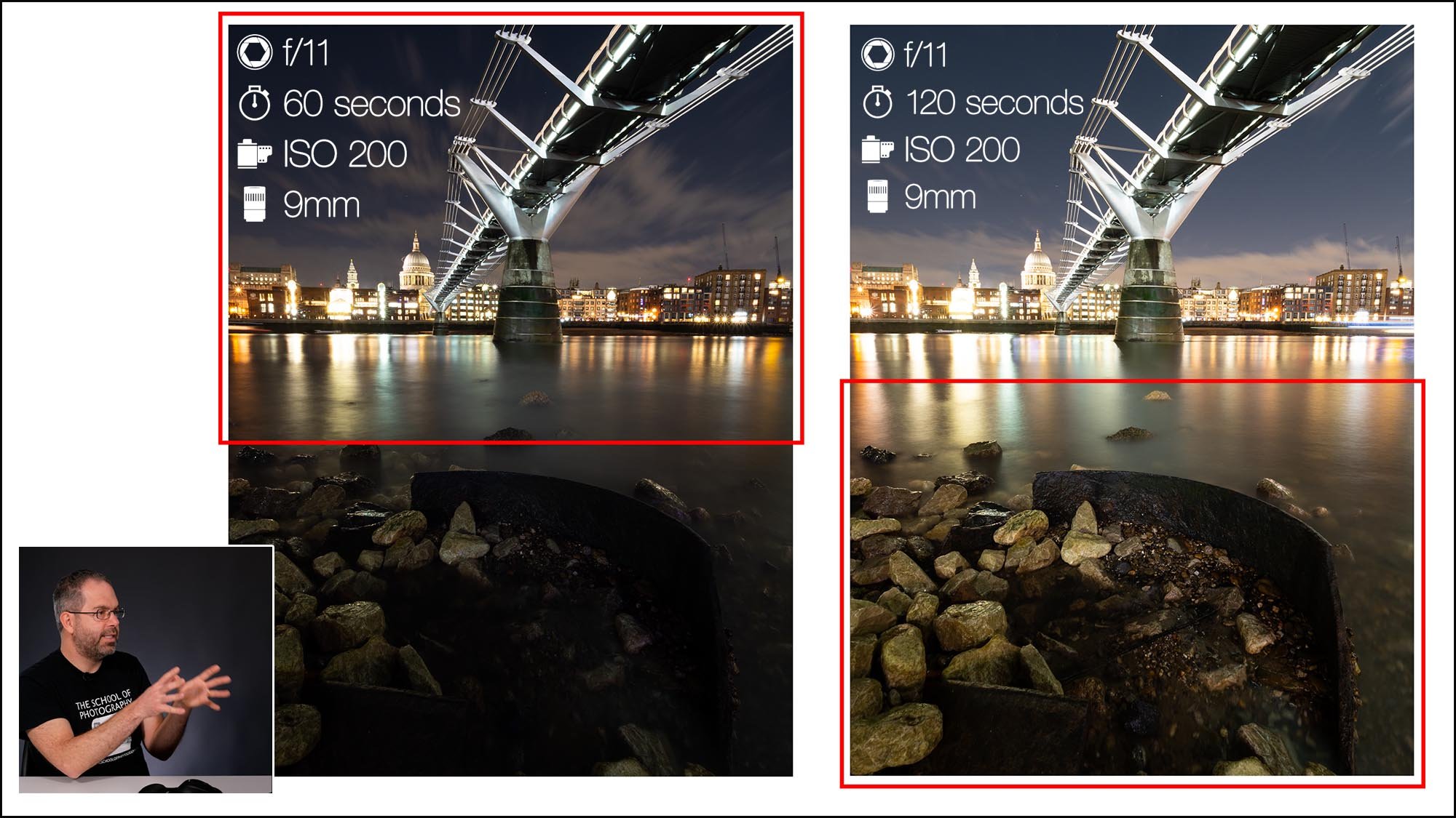 Two bridges and night with camera settings