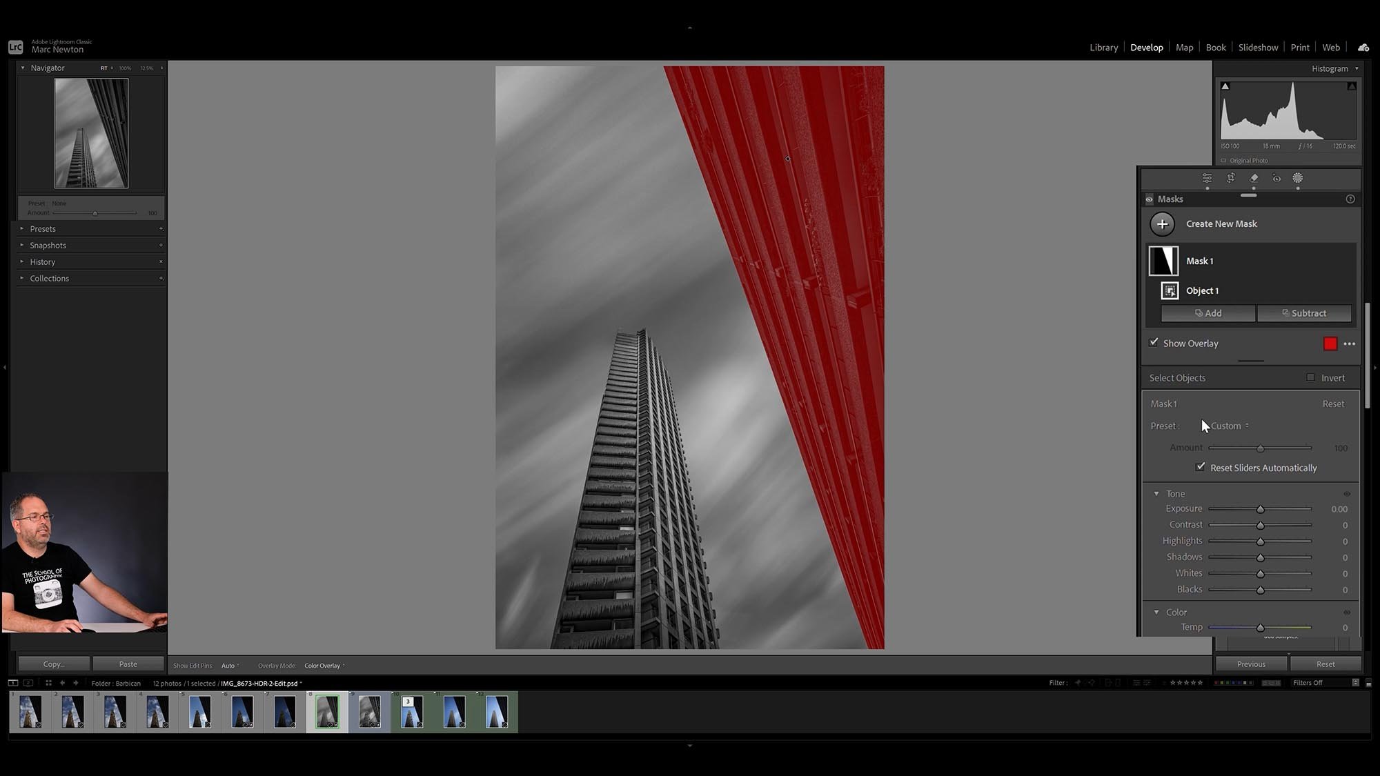 Editing image of building in Lightroom