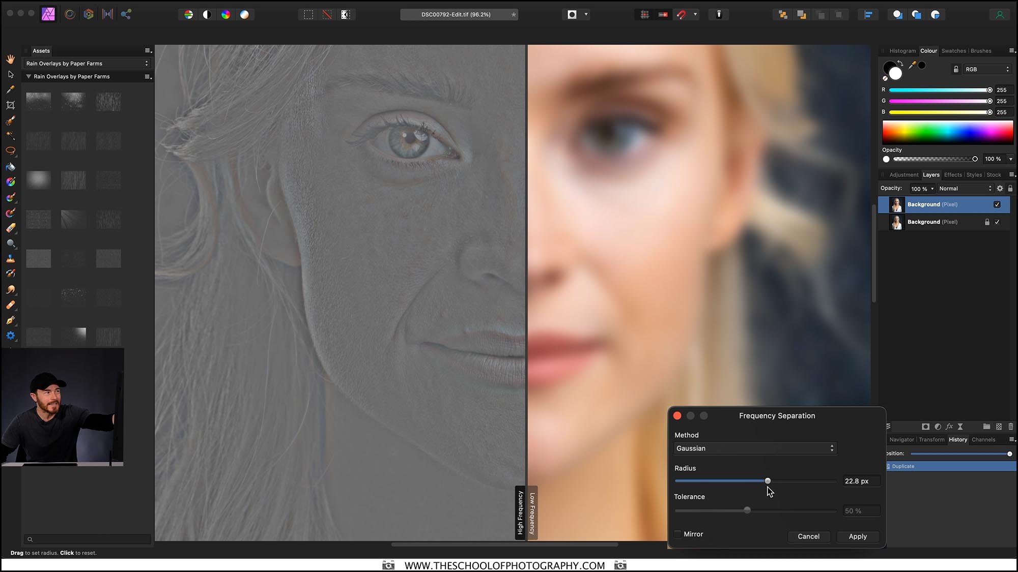 Screenshot of editing female headshot on computer