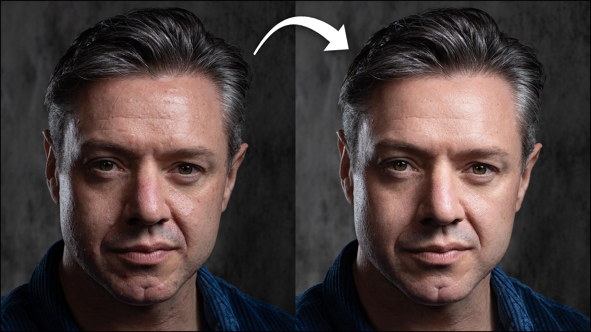 Two Male headshots retouched before and after