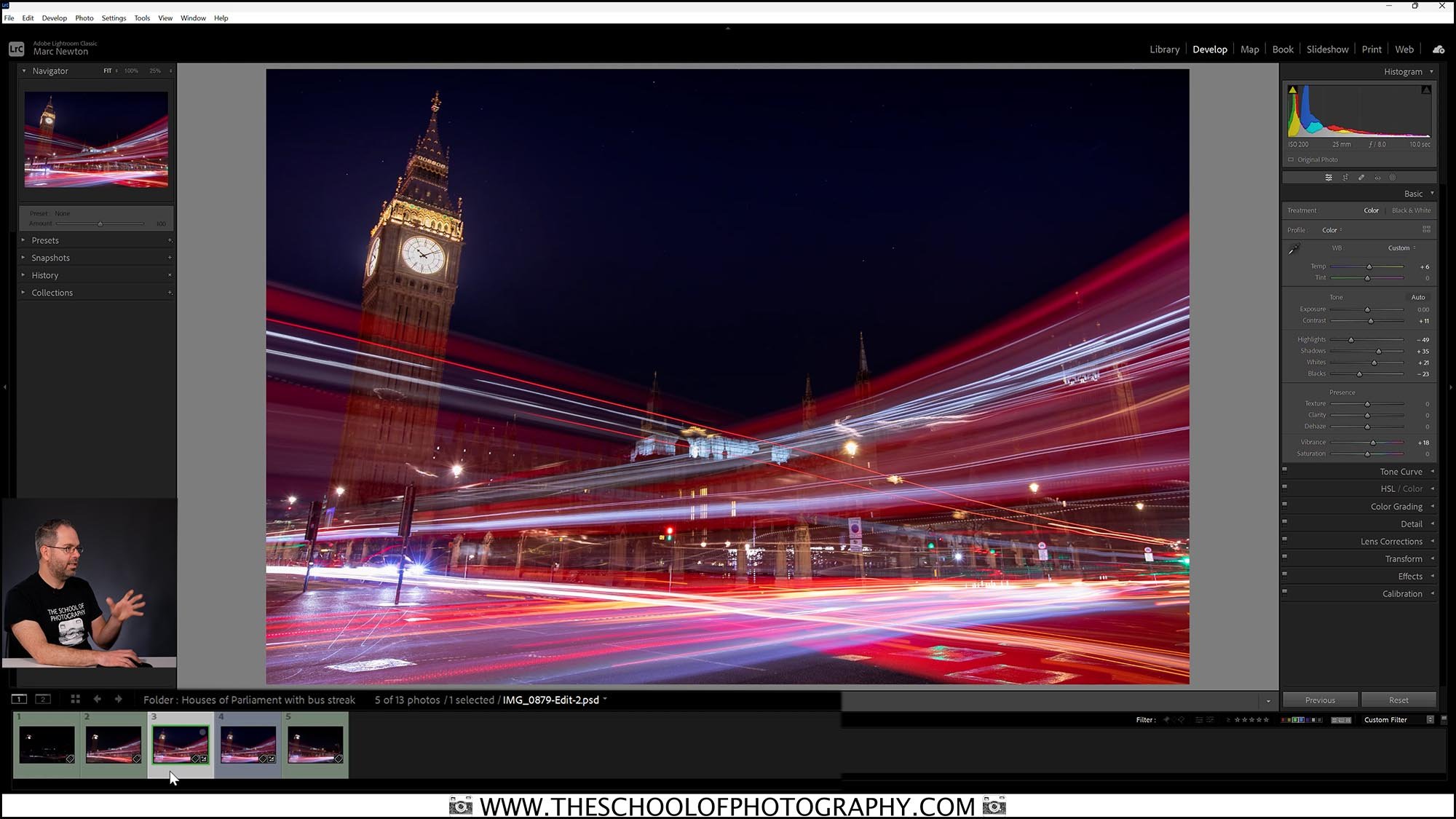 Screenshot of Adobe Lightroom showing the edit of Houses of parliament photo