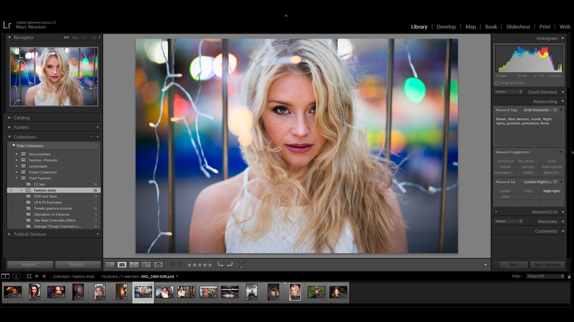 Screen view of the library module in lightroom