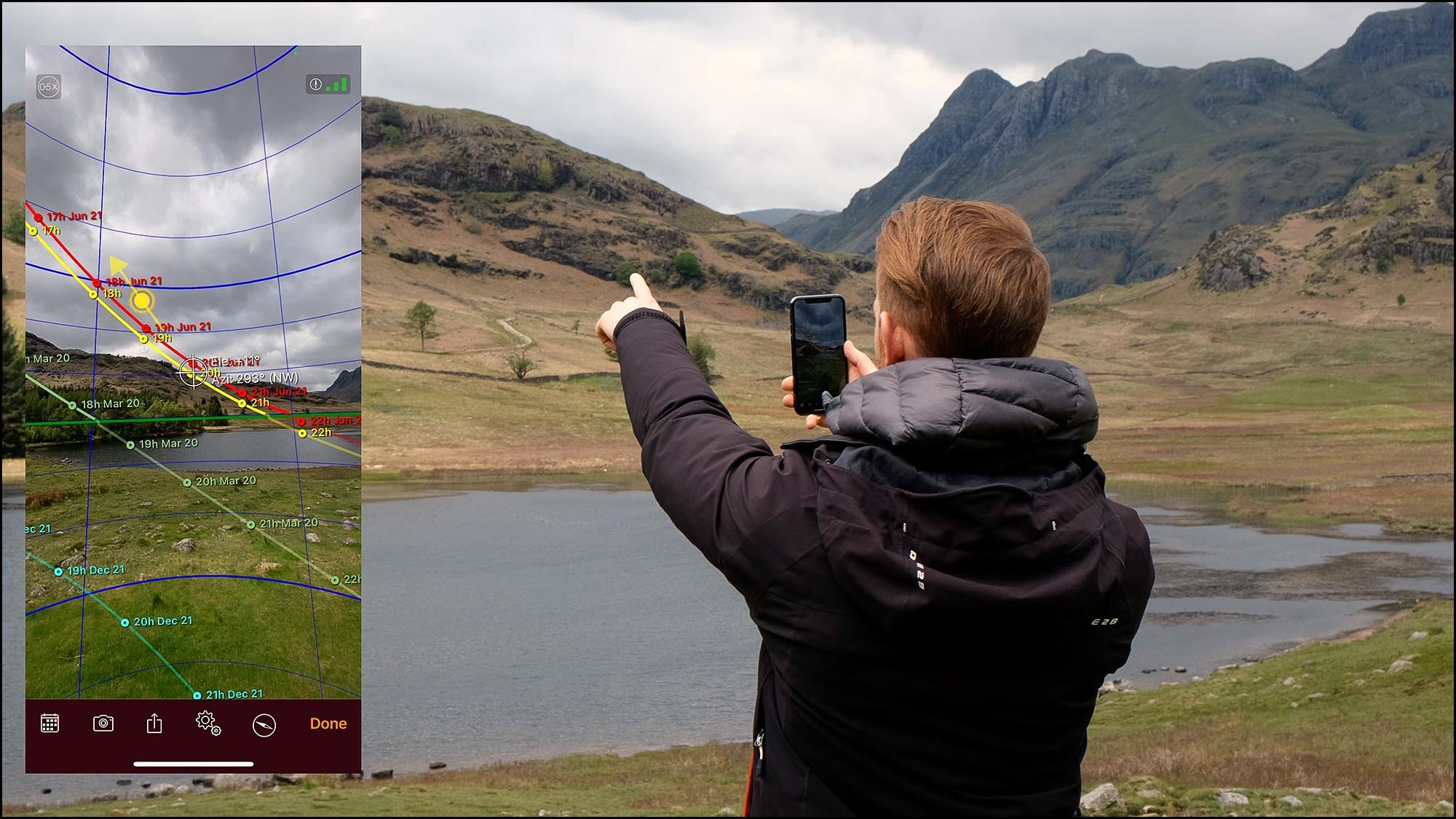 Using phone app to plan for landscape photography