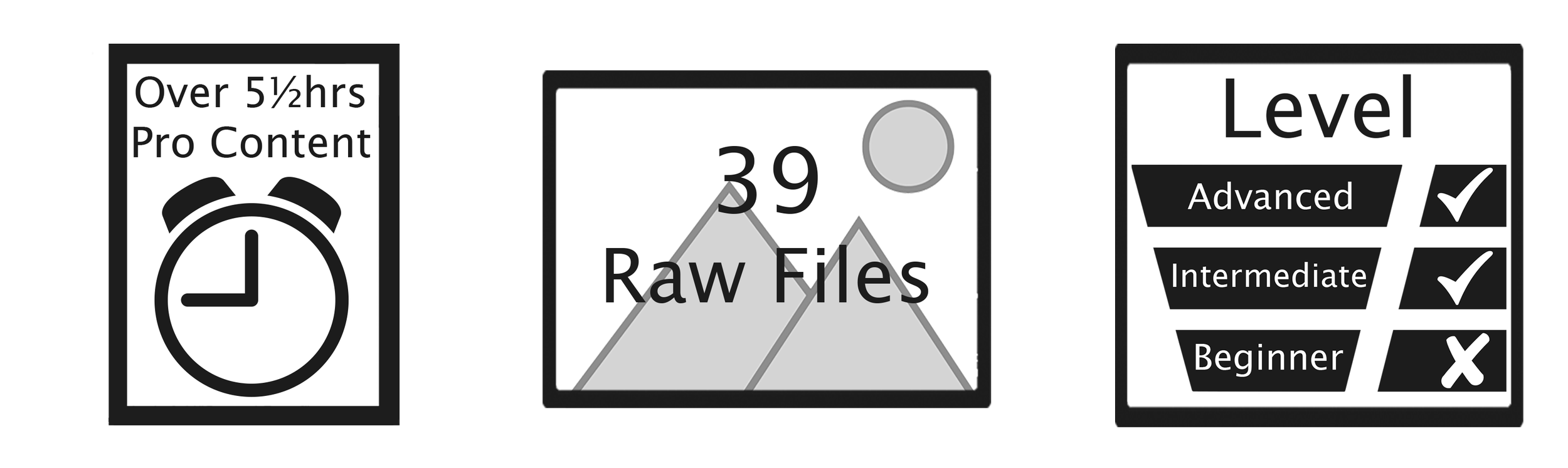 Hours content, raw files and learning level graphic